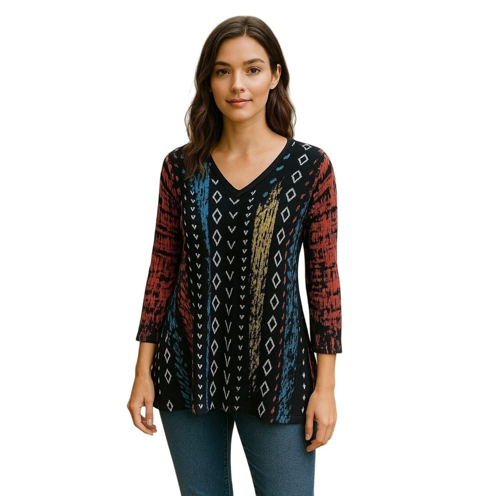 Vintage‎ Jessica Taylor Bohemian Abstract Tunic Blouse Multi-Color Size M